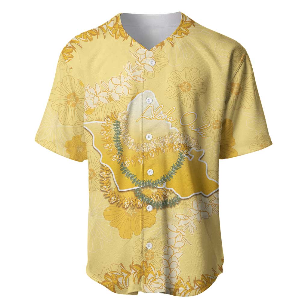 Hawaii Oahu Island Flowers Lei Baseball Jersey Yellow Ilima Mix Plumeria LT7 Yellow - Polynesian Pride