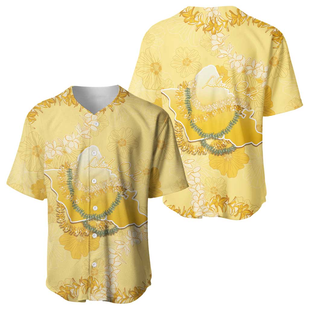 Hawaii Oahu Island Flowers Lei Baseball Jersey Yellow Ilima Mix Plumeria LT7 - Polynesian Pride