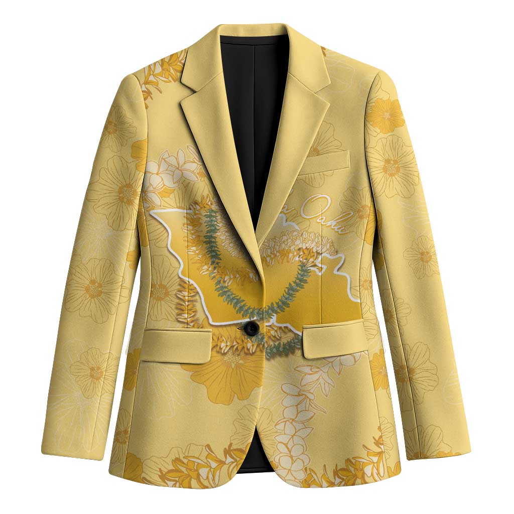 Hawaii Oahu Island Flowers Lei Blazer Yellow Ilima Mix Plumeria LT7 Unisex Yellow - Polynesian Pride