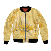 Hawaii Oahu Island Flowers Lei Bomber Jacket Yellow Ilima Mix Plumeria LT7 Unisex Yellow - Polynesian Pride