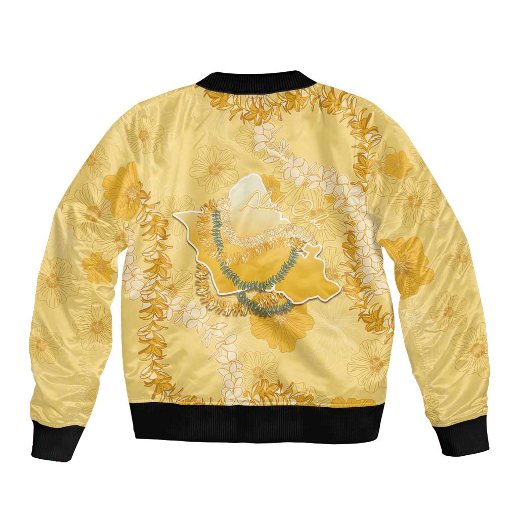 Hawaii Oahu Island Flowers Lei Bomber Jacket Yellow Ilima Mix Plumeria LT7 - Polynesian Pride