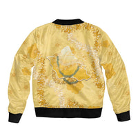 Hawaii Oahu Island Flowers Lei Bomber Jacket Yellow Ilima Mix Plumeria LT7 - Polynesian Pride