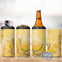 Hawaii Oahu Island Flowers Lei 4 in 1 Can Cooler Tumbler Yellow Ilima Mix Plumeria