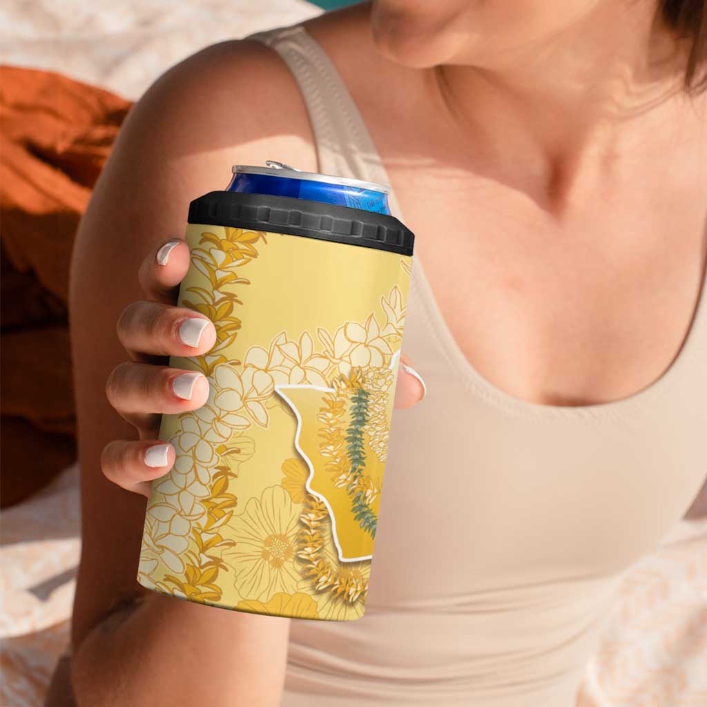 Hawaii Oahu Island Flowers Lei 4 in 1 Can Cooler Tumbler Yellow Ilima Mix Plumeria
