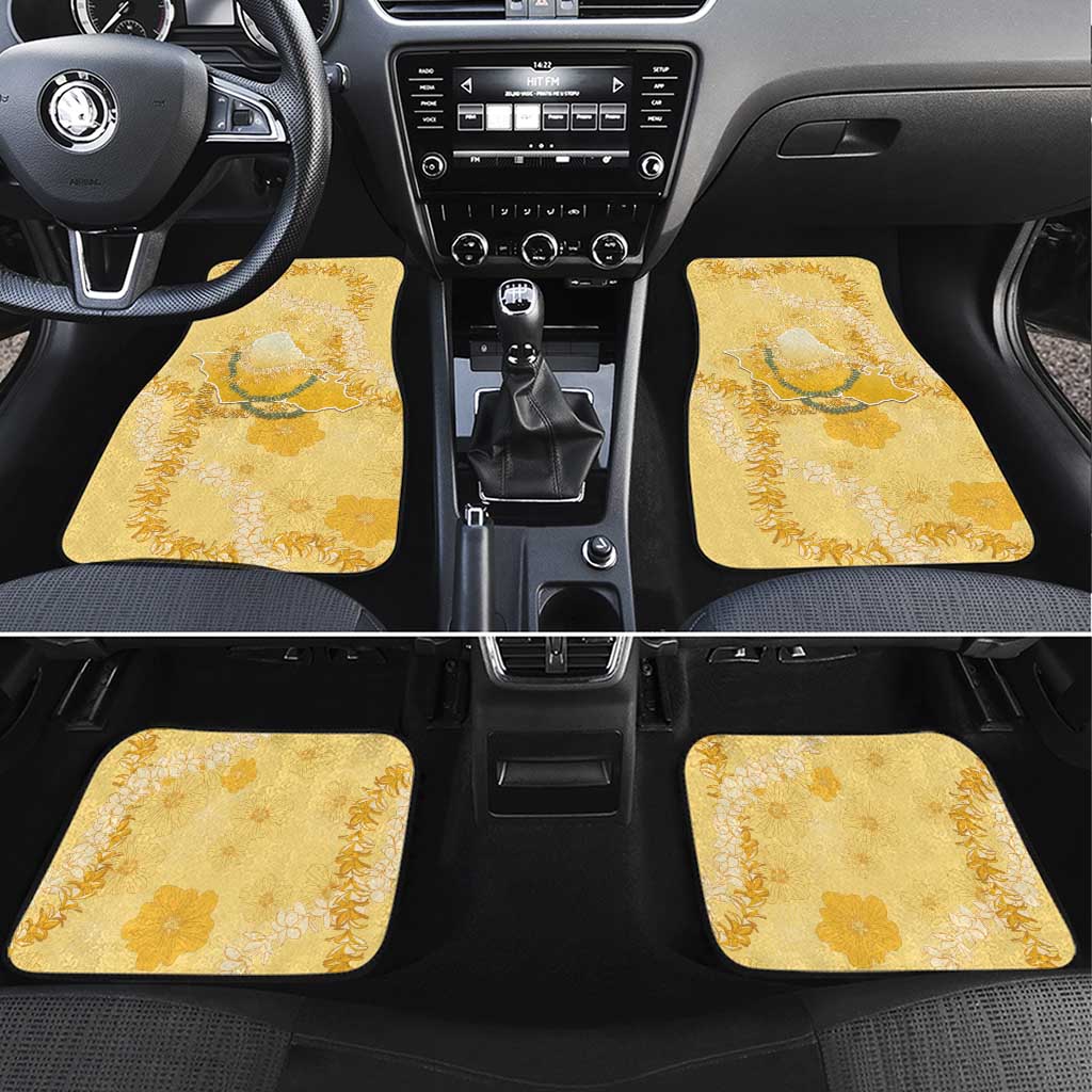 Hawaii Oahu Island Flowers Lei Car Mats Yellow Ilima Mix Plumeria LT7 Set 4pcs Yellow - Polynesian Pride