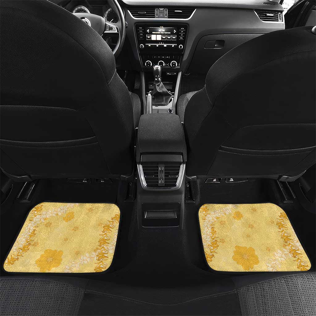 Hawaii Oahu Island Flowers Lei Car Mats Yellow Ilima Mix Plumeria LT7 Set 2pcs - Back Yellow - Polynesian Pride