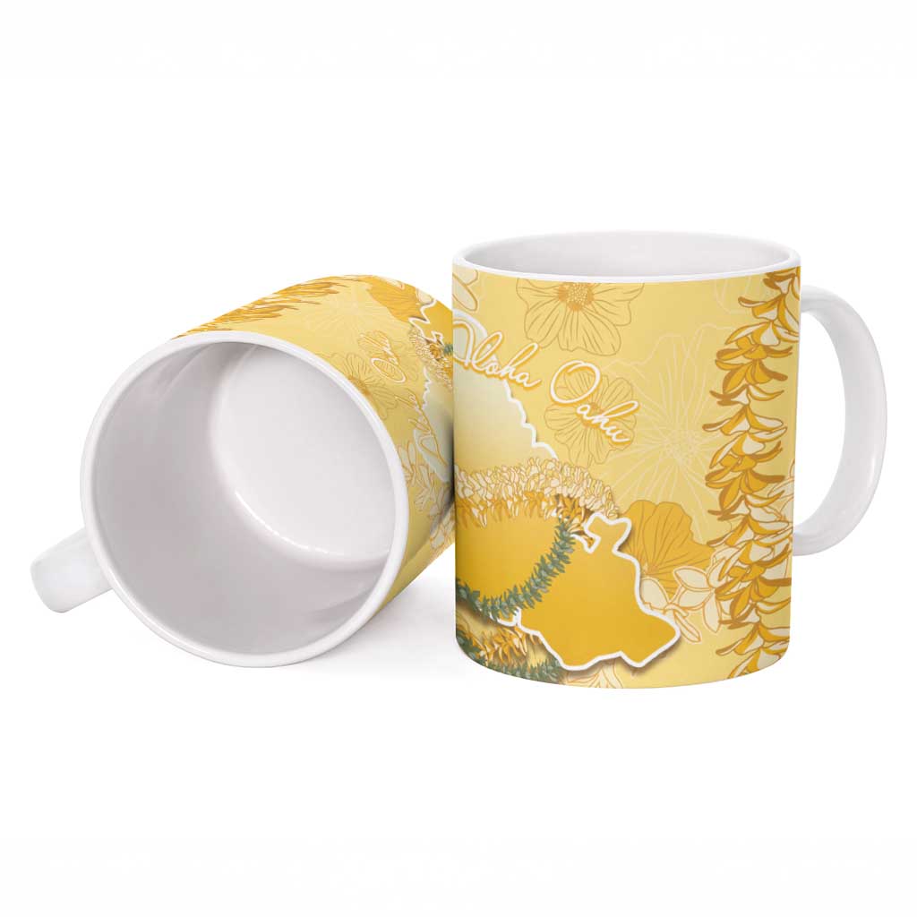 Hawaii Oahu Island Flowers Lei Ceramic Mug Yellow Ilima Mix Plumeria LT7 - Polynesian Pride