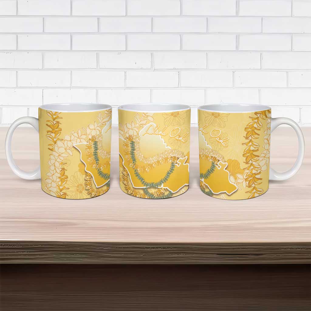 Hawaii Oahu Island Flowers Lei Ceramic Mug Yellow Ilima Mix Plumeria LT7 - Polynesian Pride