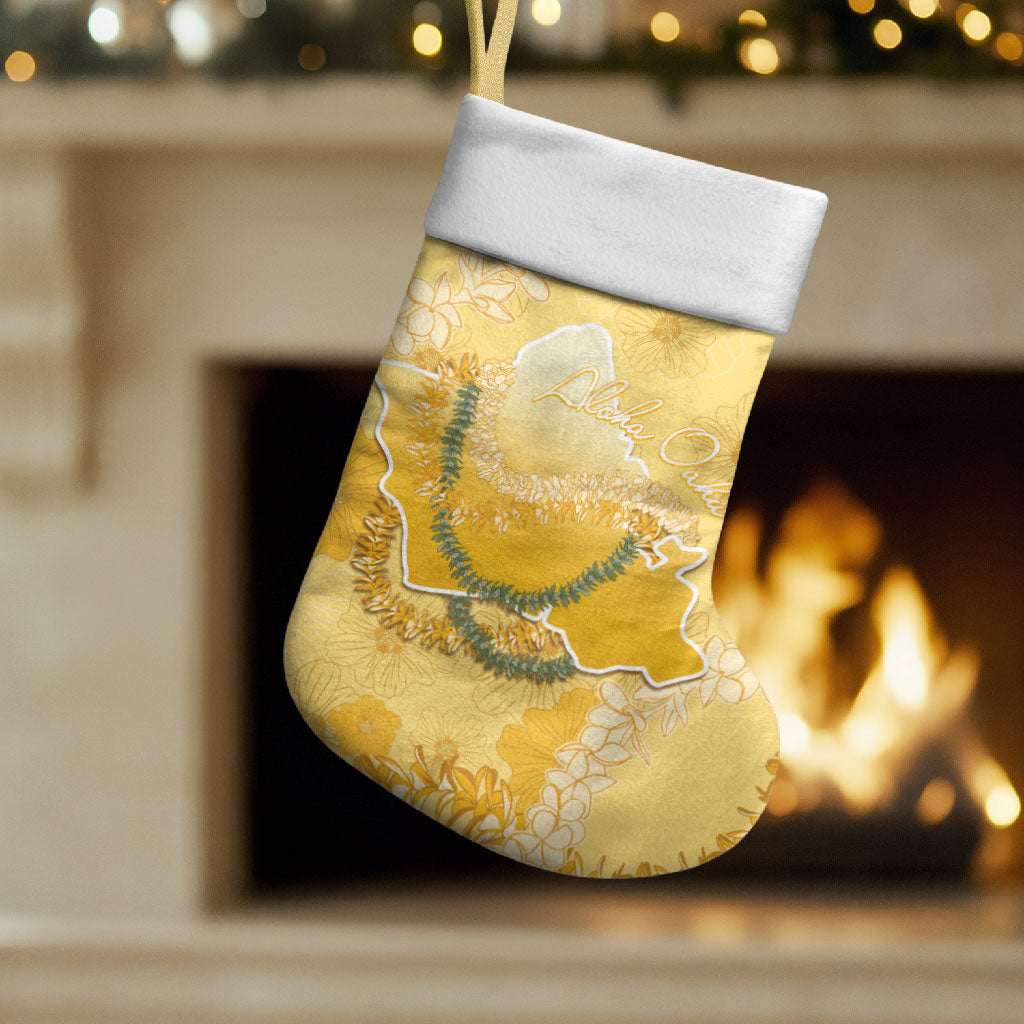 Hawaii Oahu Island Flowers Lei Christmas Stocking Yellow Ilima Mix Plumeria