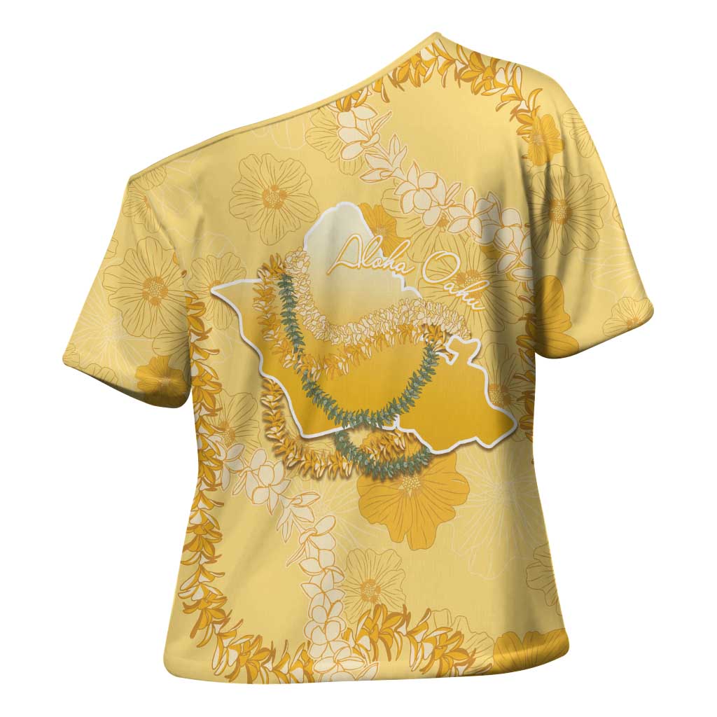 Hawaii Oahu Island Flowers Lei Cross Shoulder Shirt Yellow Ilima Mix Plumeria LT7 - Polynesian Pride