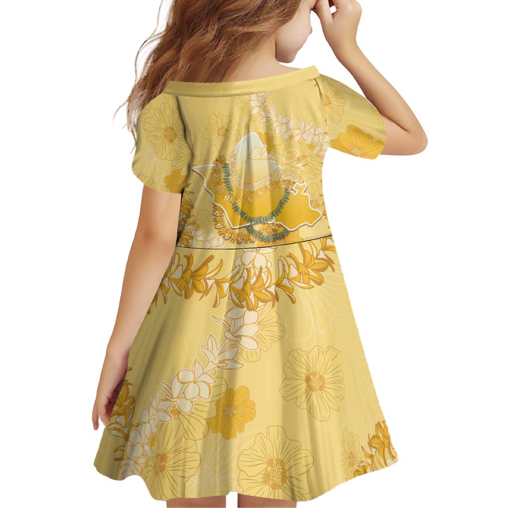 Hawaii Oahu Island Flowers Lei Family Matching Off Shoulder Short Dress and Hawaiian Shirt Yellow Ilima Mix Plumeria