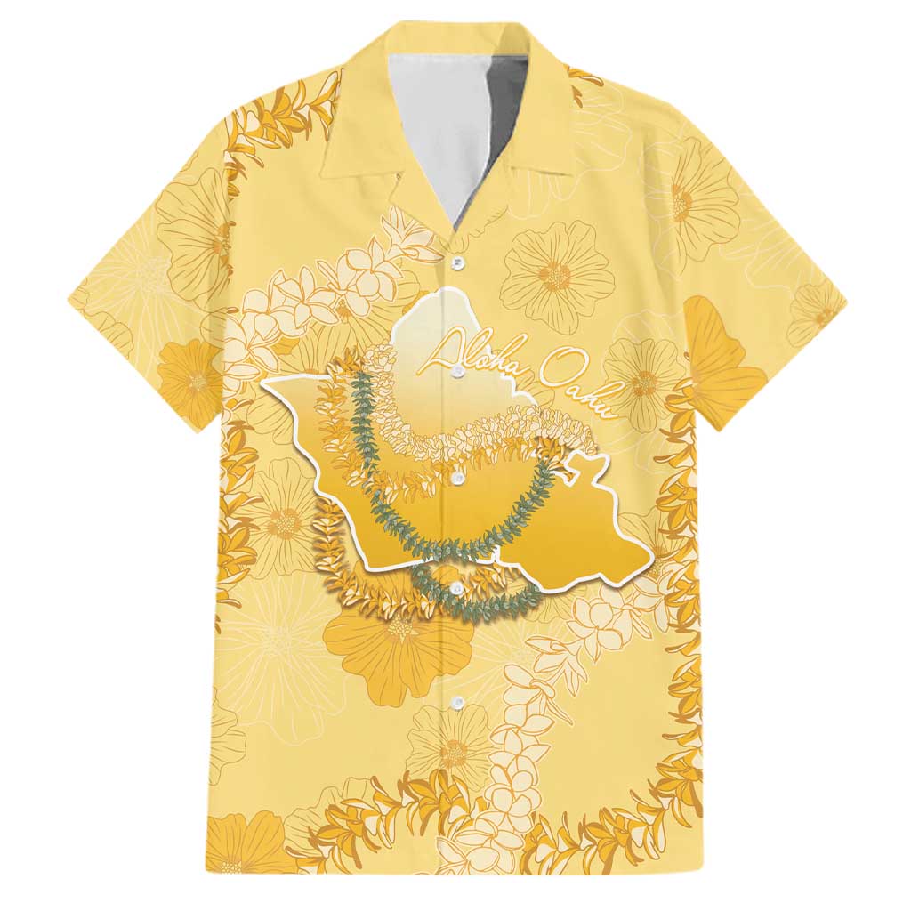 Hawaii Oahu Island Flowers Lei Family Matching Summer Maxi Dress and Hawaiian Shirt Yellow Ilima Mix Plumeria