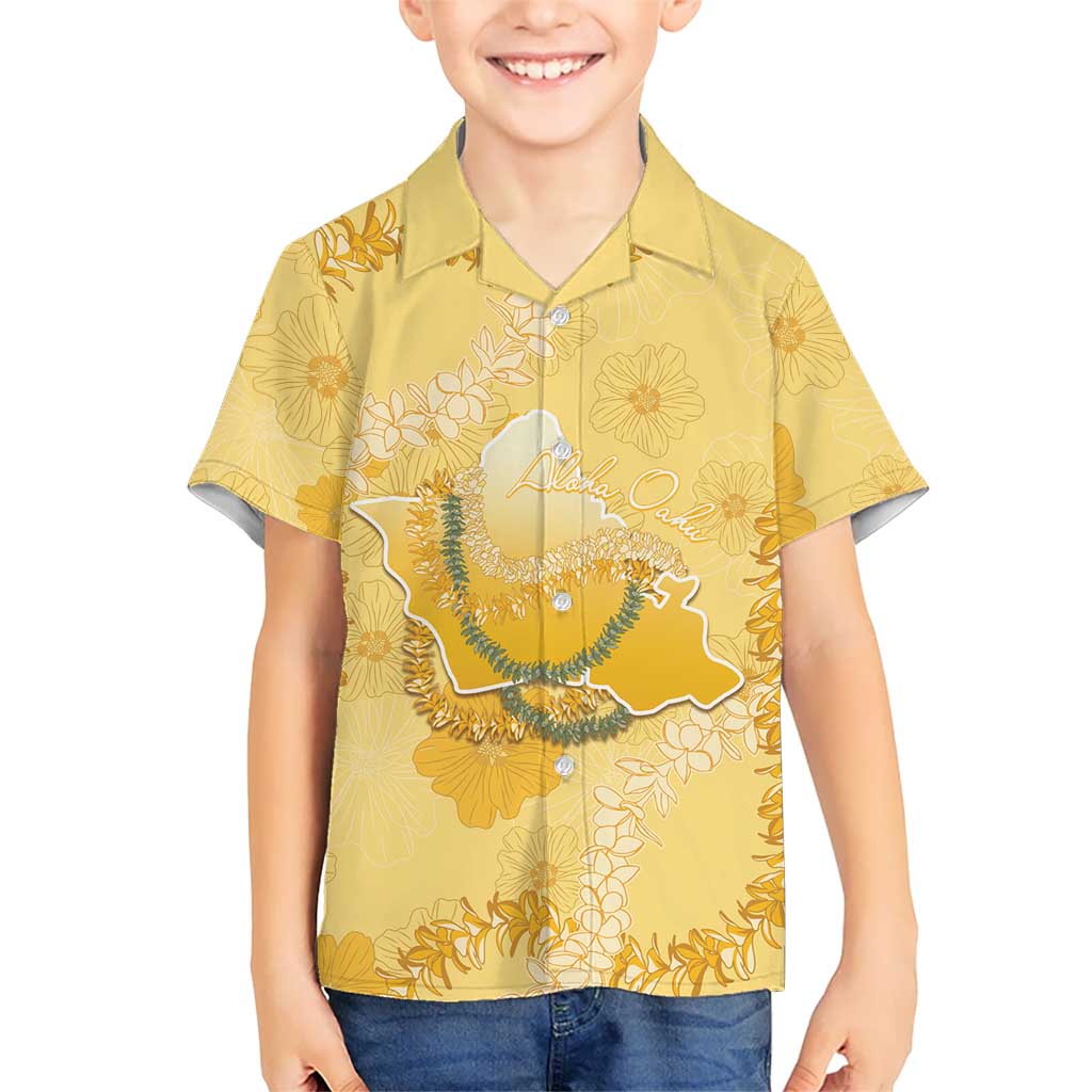 Hawaii Oahu Island Flowers Lei Family Matching Summer Maxi Dress and Hawaiian Shirt Yellow Ilima Mix Plumeria