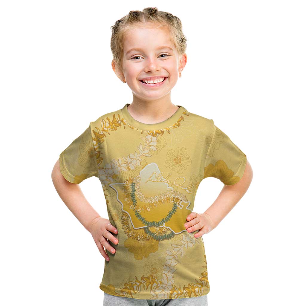 Hawaii Oahu Island Flowers Lei Kid T Shirt Yellow Ilima Mix Plumeria