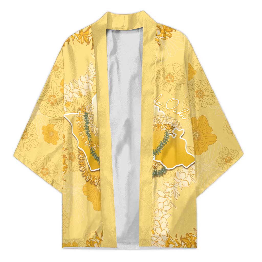 Hawaii Oahu Island Flowers Lei Kimono Yellow Ilima Mix Plumeria LT7 Unisex Yellow - Polynesian Pride