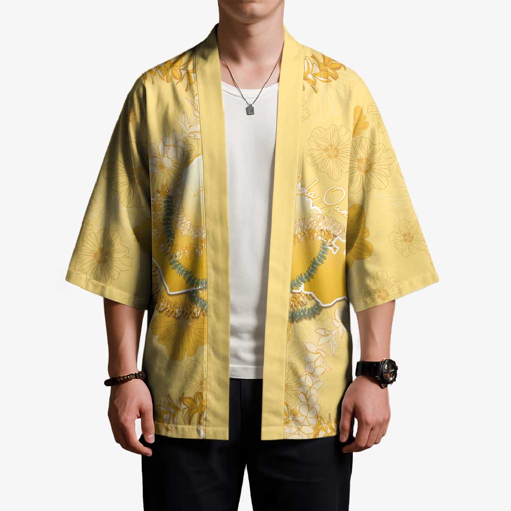 Hawaii Oahu Island Flowers Lei Kimono Yellow Ilima Mix Plumeria LT7 - Polynesian Pride