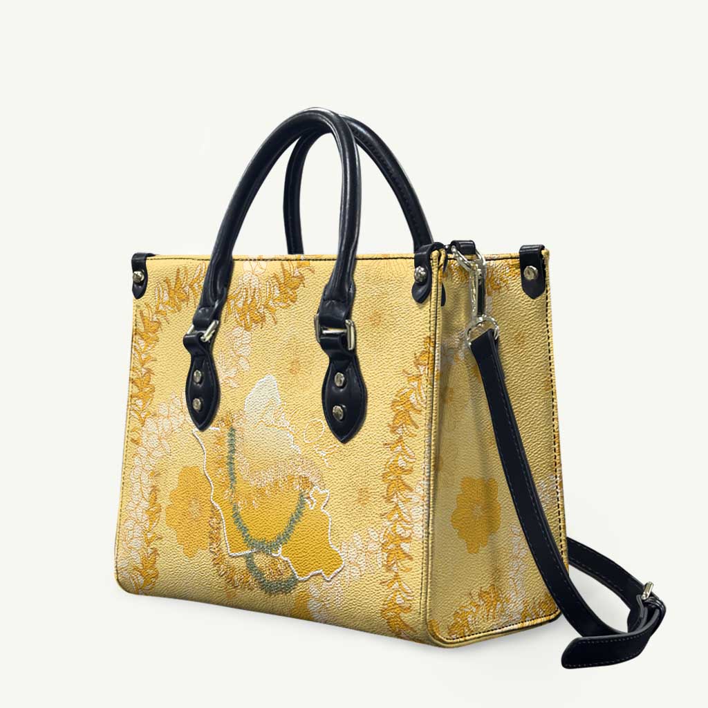 Hawaii Oahu Island Flowers Lei Leather Bag Yellow Ilima Mix Plumeria LT7 Yellow - Polynesian Pride