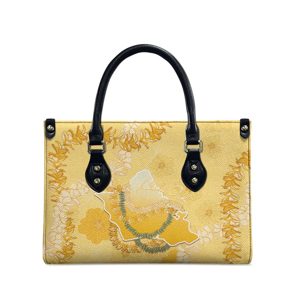Hawaii Oahu Island Flowers Lei Leather Bag Yellow Ilima Mix Plumeria LT7 - Polynesian Pride