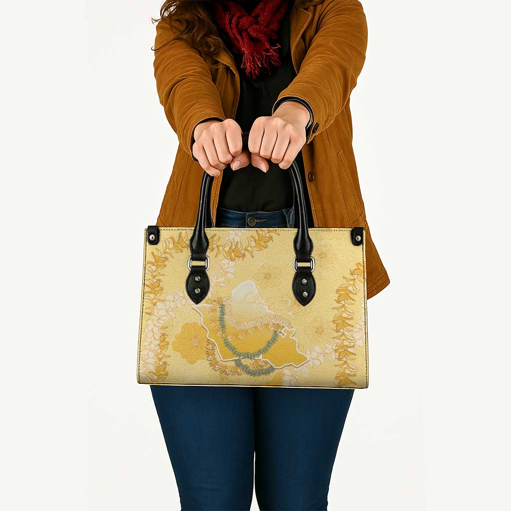 Hawaii Oahu Island Flowers Lei Leather Bag Yellow Ilima Mix Plumeria LT7 - Polynesian Pride