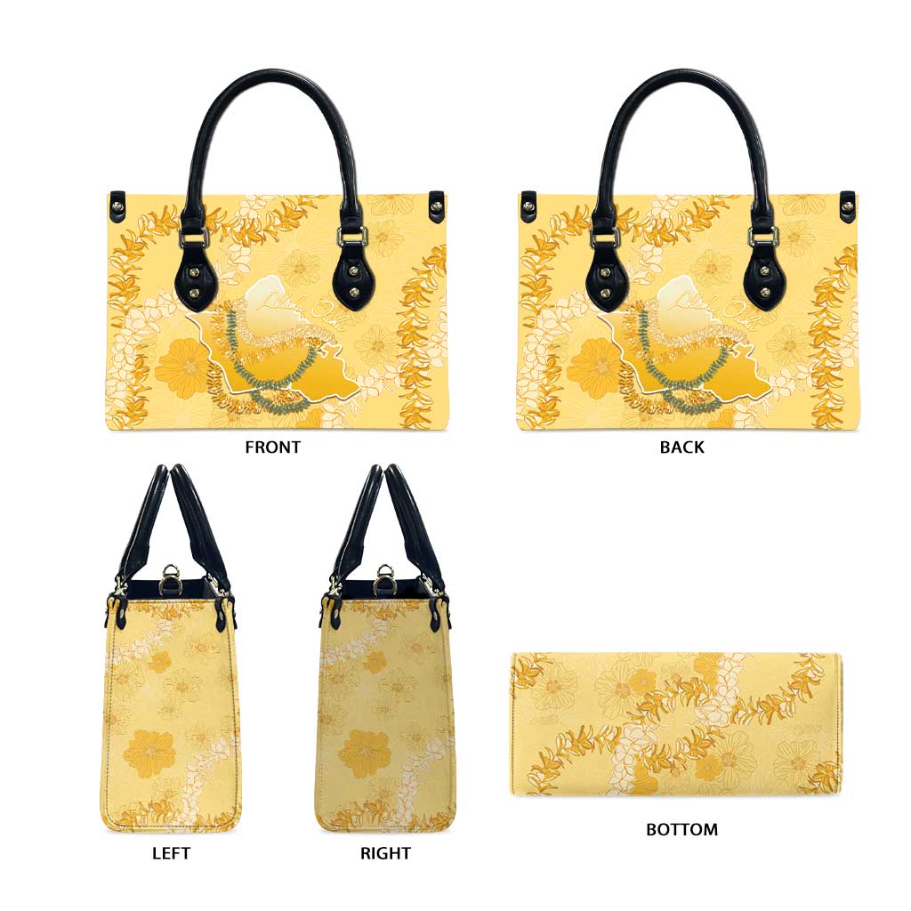 Hawaii Oahu Island Flowers Lei Leather Bag Yellow Ilima Mix Plumeria LT7 - Polynesian Pride
