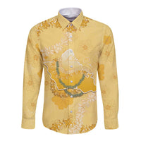 Hawaii Oahu Island Flowers Lei Long Sleeve Button Shirt Yellow Ilima Mix Plumeria LT7 Unisex Yellow - Polynesian Pride