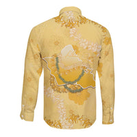 Hawaii Oahu Island Flowers Lei Long Sleeve Button Shirt Yellow Ilima Mix Plumeria LT7 - Polynesian Pride