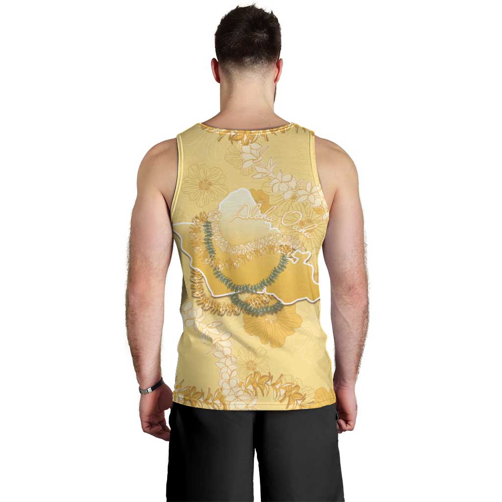 Hawaii Oahu Island Flowers Lei Men Tank Top Yellow Ilima Mix Plumeria LT7 - Polynesian Pride