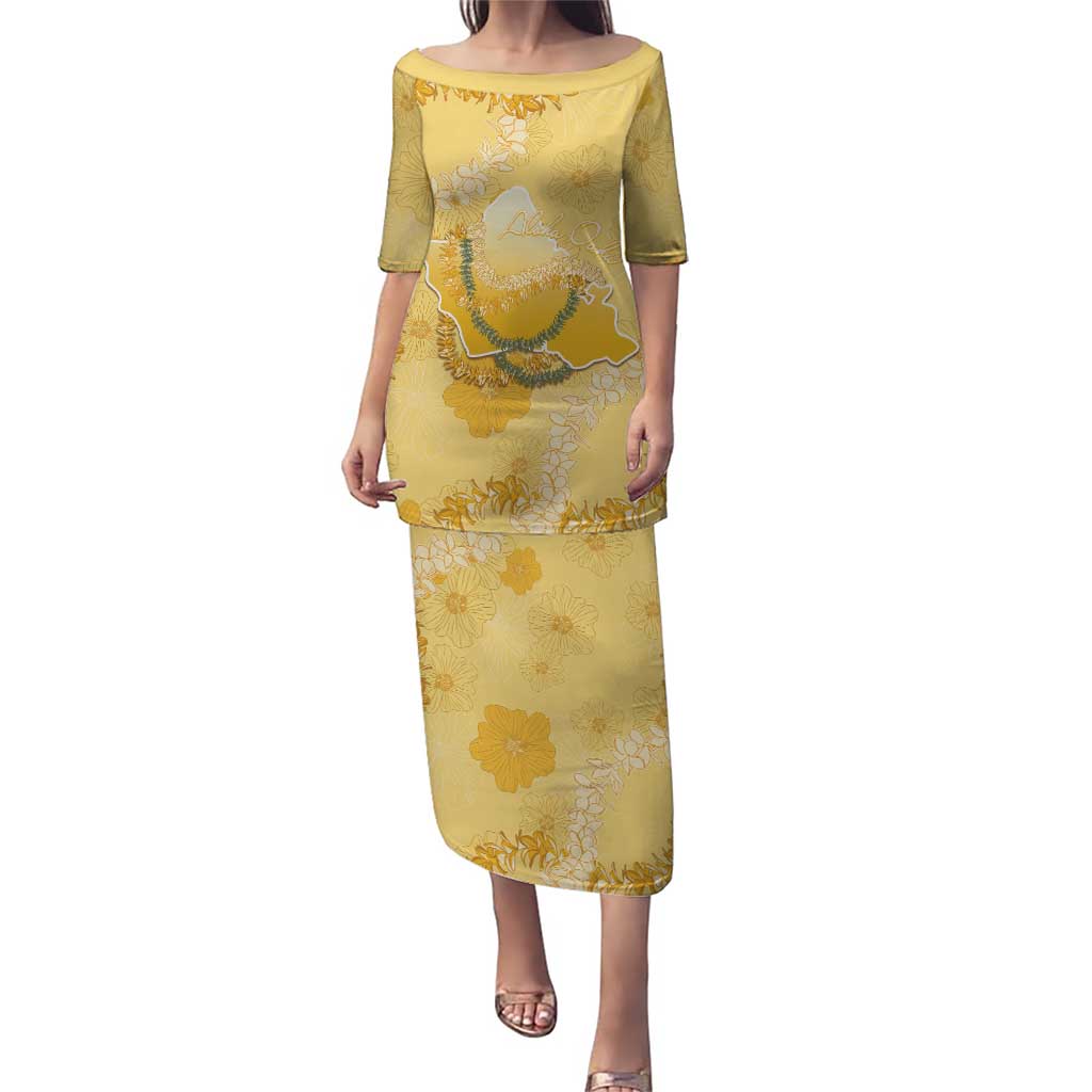 Hawaii Oahu Island Flowers Lei Puletasi Yellow Ilima Mix Plumeria LT7 Long Dress Yellow - Polynesian Pride