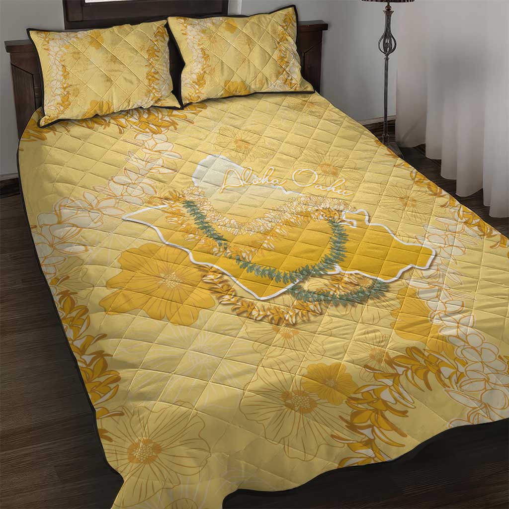 Hawaii Oahu Island Flowers Lei Quilt Bed Set Yellow Ilima Mix Plumeria LT7 Yellow - Polynesian Pride
