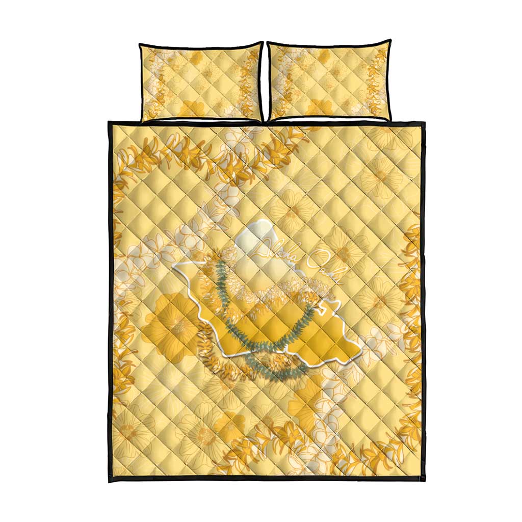 Hawaii Oahu Island Flowers Lei Quilt Bed Set Yellow Ilima Mix Plumeria LT7 - Polynesian Pride
