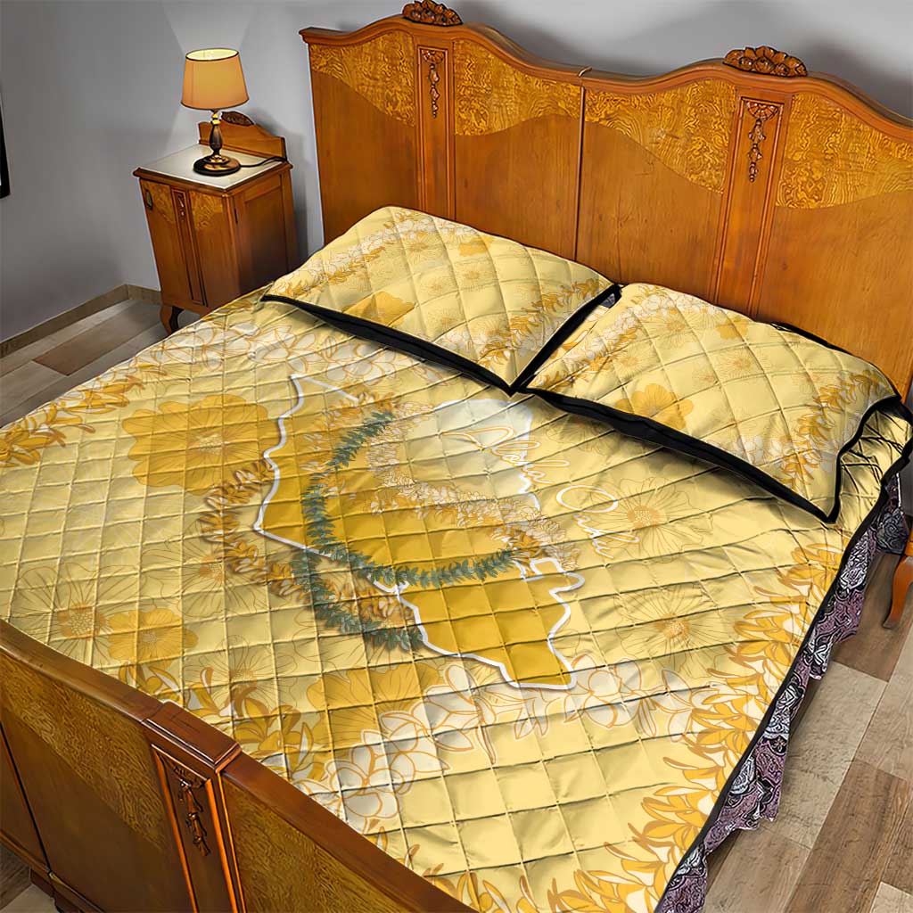 Hawaii Oahu Island Flowers Lei Quilt Bed Set Yellow Ilima Mix Plumeria LT7 - Polynesian Pride
