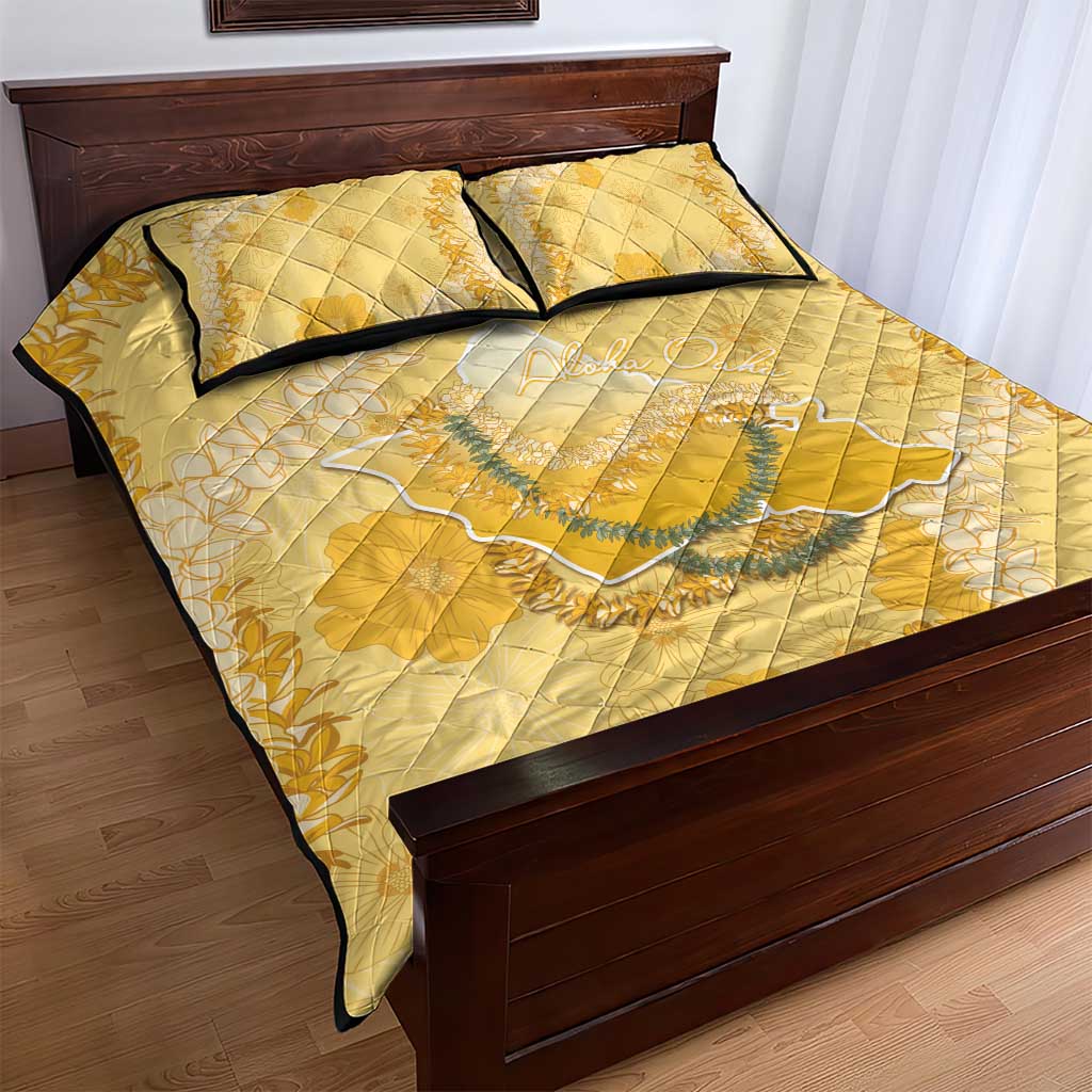 Hawaii Oahu Island Flowers Lei Quilt Bed Set Yellow Ilima Mix Plumeria LT7 - Polynesian Pride
