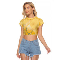 Hawaii Oahu Island Flowers Lei Raglan Cropped T Shirt Yellow Ilima Mix Plumeria LT7 Female Yellow - Polynesian Pride