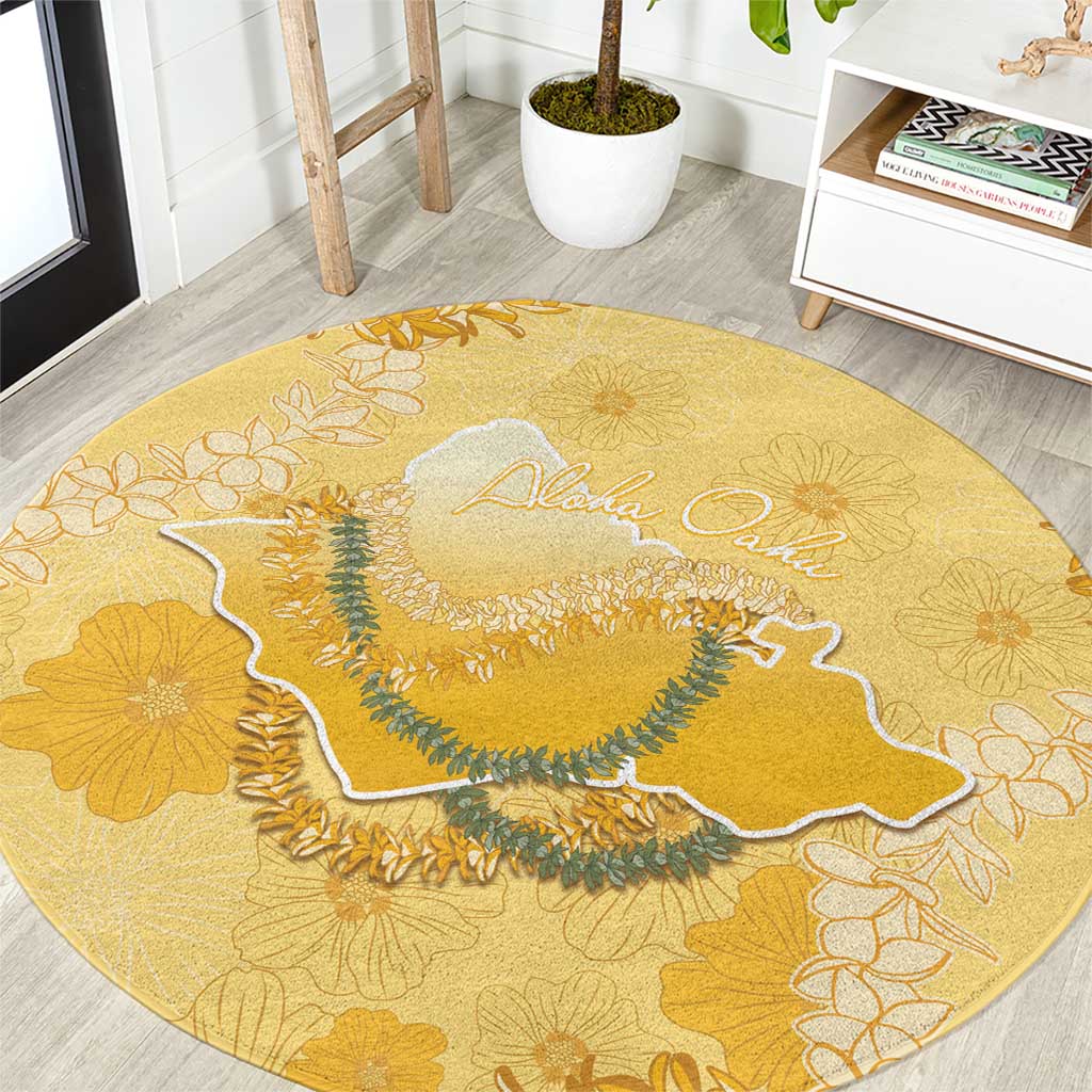 Hawaii Oahu Island Flowers Lei Round Carpet Yellow Ilima Mix Plumeria