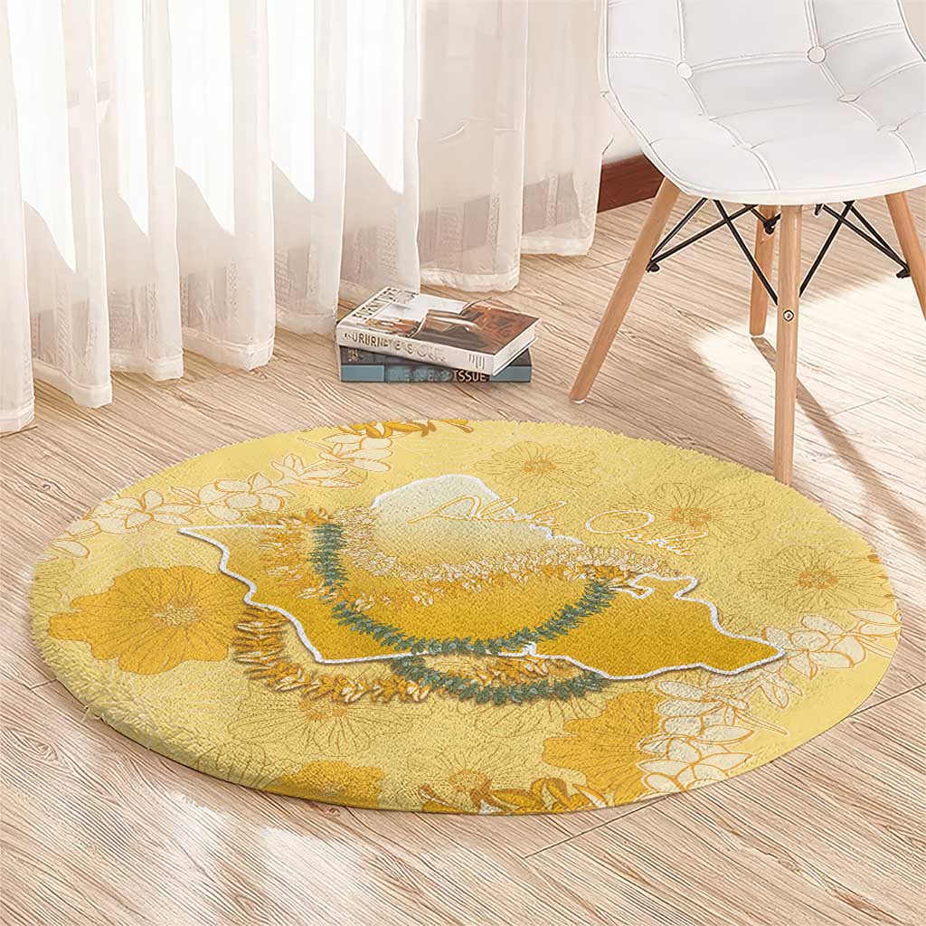 Hawaii Oahu Island Flowers Lei Round Carpet Yellow Ilima Mix Plumeria