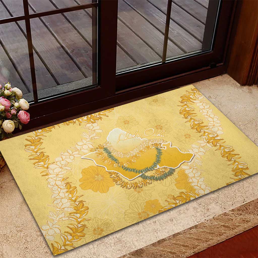 Hawaii Oahu Island Flowers Lei Rubber Doormat Yellow Ilima Mix Plumeria LT7 - Polynesian Pride