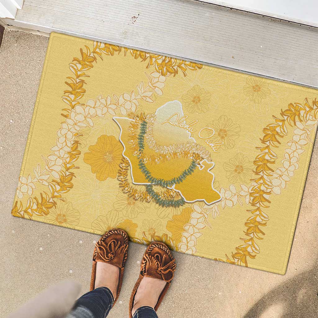 Hawaii Oahu Island Flowers Lei Rubber Doormat Yellow Ilima Mix Plumeria LT7 - Polynesian Pride