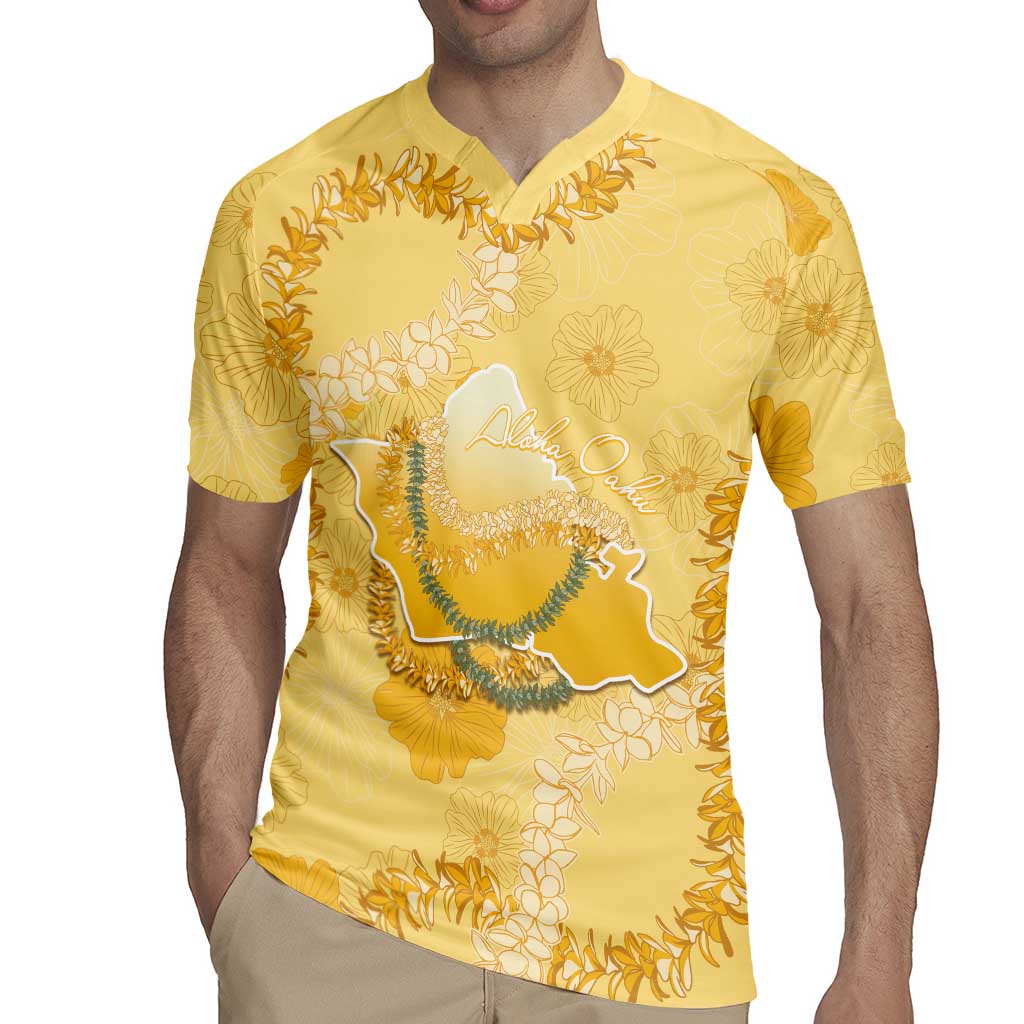 Hawaii Oahu Island Flowers Lei Rugby Jersey Yellow Ilima Mix Plumeria LT7 - Polynesian Pride