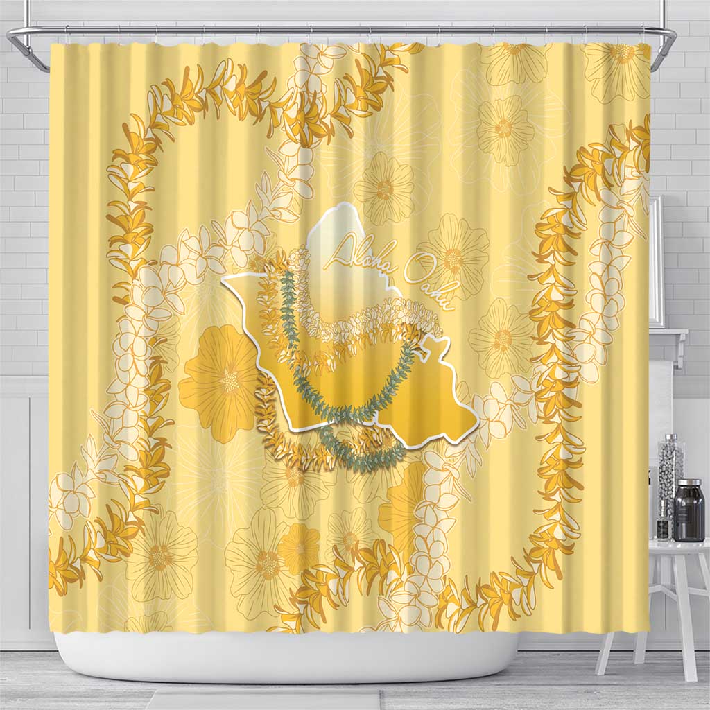 Hawaii Oahu Island Flowers Lei Shower Curtain Yellow Ilima Mix Plumeria LT7 - Polynesian Pride