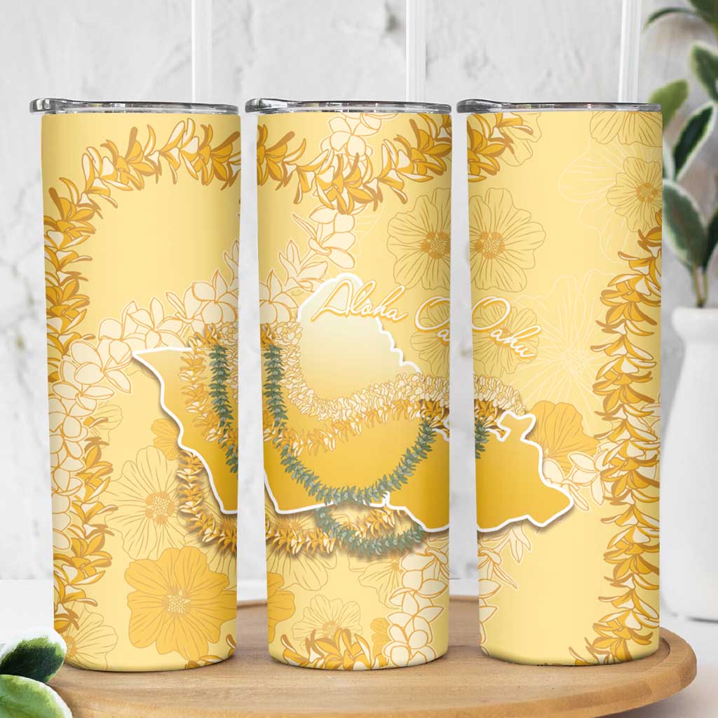 Hawaii Oahu Island Flowers Lei Skinny Tumbler Yellow Ilima Mix Plumeria