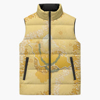 Hawaii Oahu Island Flowers Lei Sleeveless Puffer Jacket Yellow Ilima Mix Plumeria LT7 Unisex Yellow - Polynesian Pride