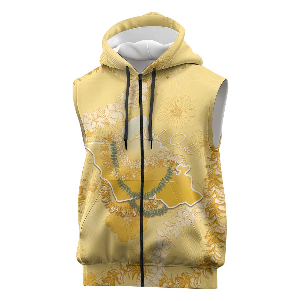 Hawaii Oahu Island Flowers Lei Sleeveless Zip Hoodie Yellow Ilima Mix Plumeria LT7 Yellow - Polynesian Pride