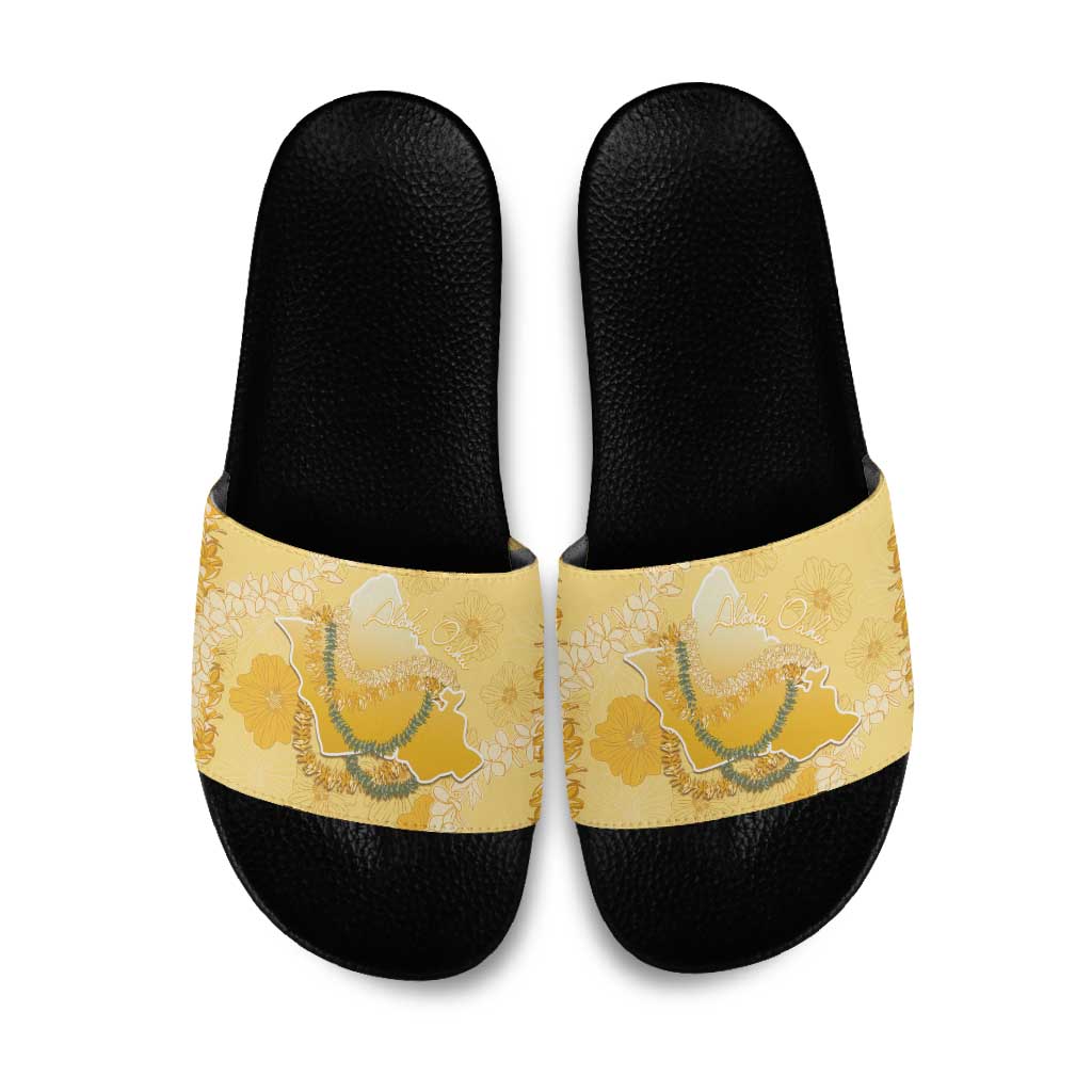 Hawaii Oahu Island Flowers Lei Slide Sandals Yellow Ilima Mix Plumeria LT7 Yellow - Polynesian Pride
