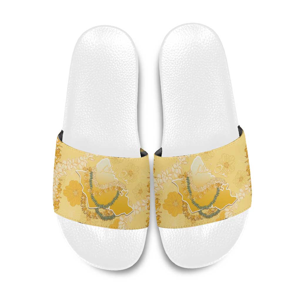Hawaii Oahu Island Flowers Lei Slide Sandals Yellow Ilima Mix Plumeria LT7 Yellow - Polynesian Pride