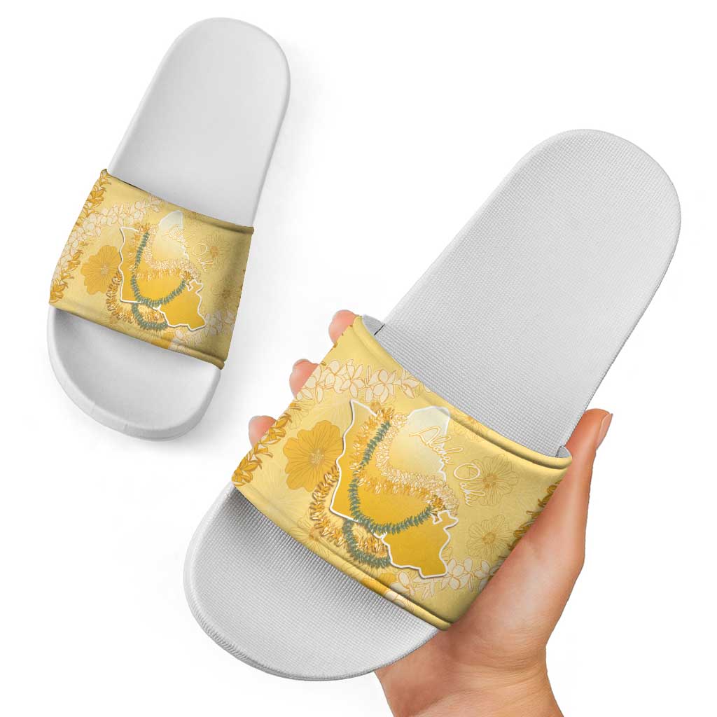 Hawaii Oahu Island Flowers Lei Slide Sandals Yellow Ilima Mix Plumeria LT7 - Polynesian Pride