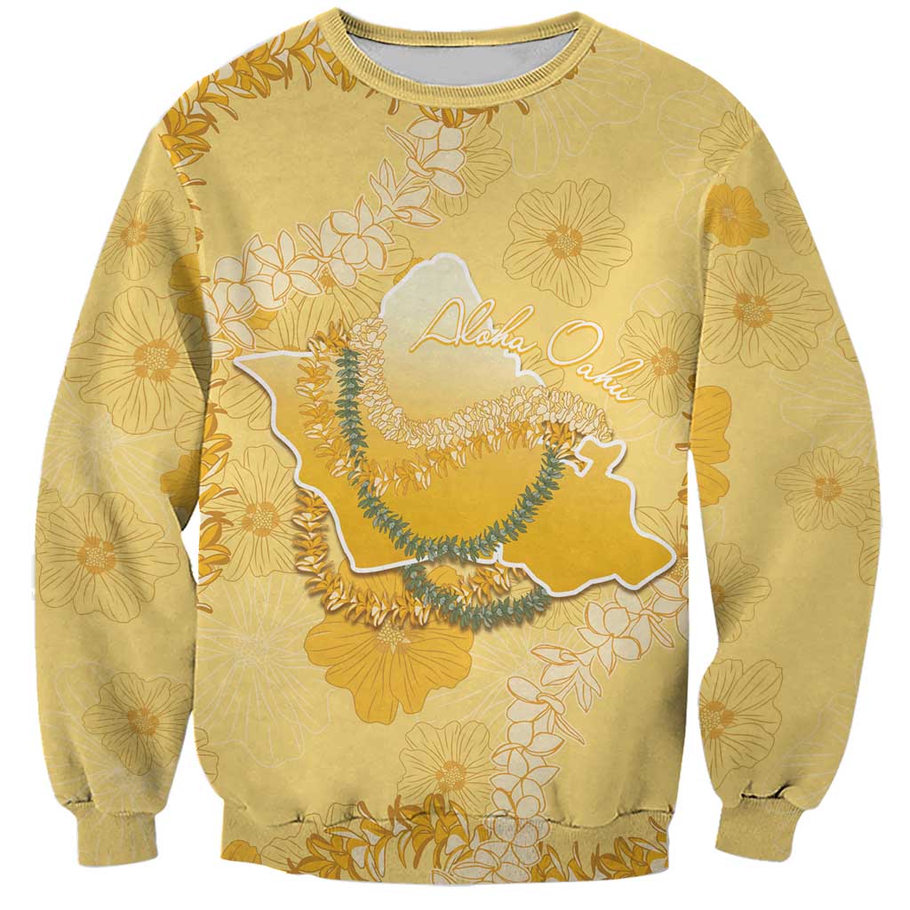 Hawaii Oahu Island Flowers Lei Sweatshirt Yellow Ilima Mix Plumeria LT7 Unisex Yellow - Polynesian Pride