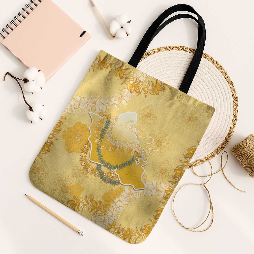 Hawaii Oahu Island Flowers Lei Tote Bag Yellow Ilima Mix Plumeria LT7 Black Strap One Size Yellow - Polynesian Pride