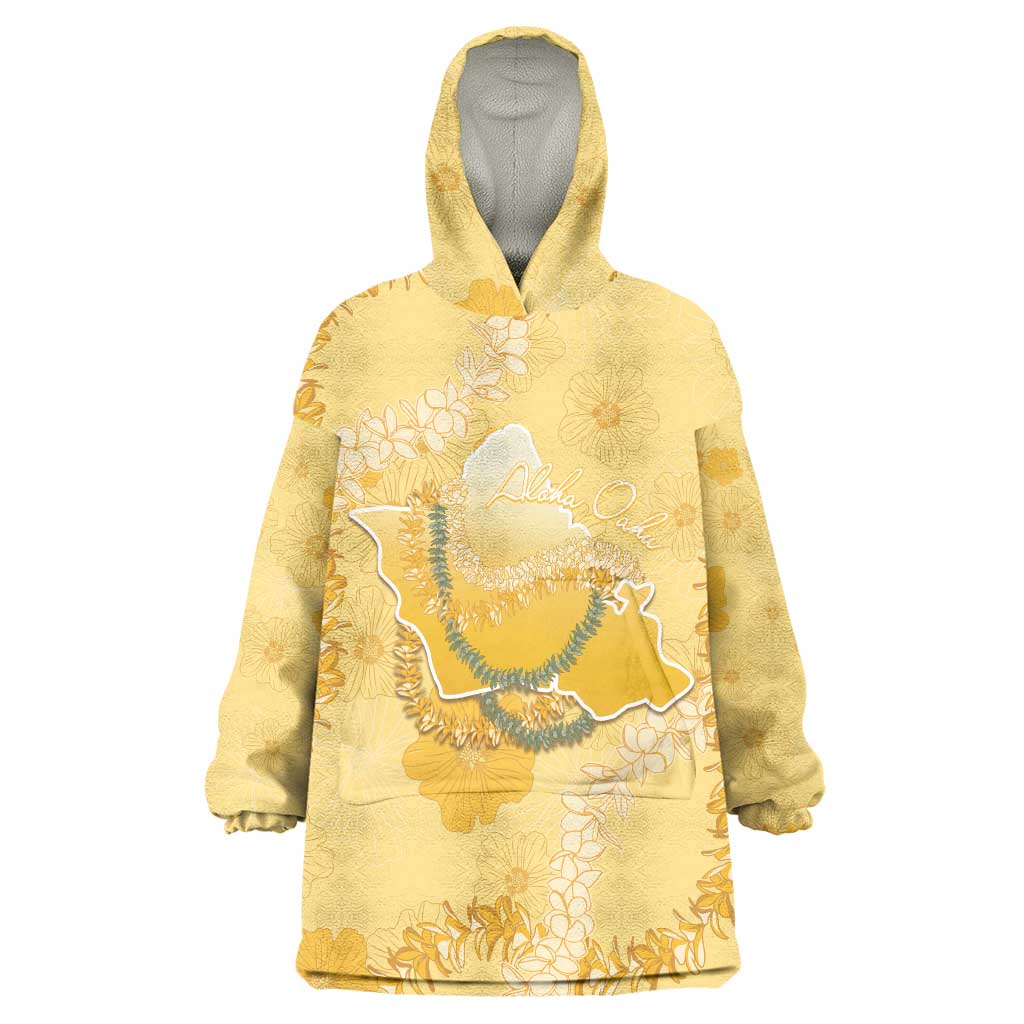 Hawaii Oahu Island Flowers Lei Wearable Blanket Hoodie Yellow Ilima Mix Plumeria