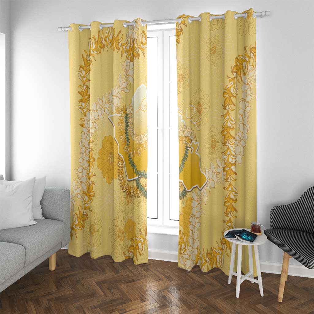 Hawaii Oahu Island Flowers Lei Window Curtain Yellow Ilima Mix Plumeria LT7 With Grommets Yellow - Polynesian Pride