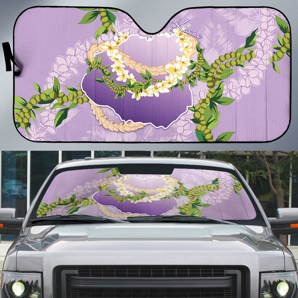 Hawaii Kauai Island Flowers Lei Auto Sun Shade Mokihana Lei LT7 Lavender - Polynesian Pride